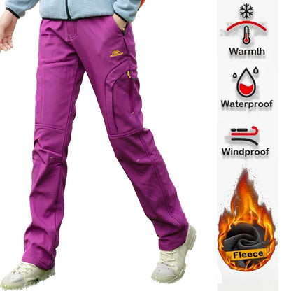 Women's Winter Casual Outdoor Fleece-Lined Pants with Belt, Windproof, Wear-Resistant, Water-Repellent, Multi-Pocket, Suitable for Daily Work and Outdoor Activities