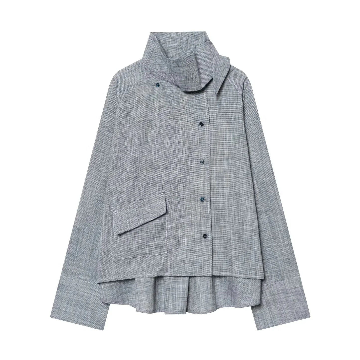 KONDALA Streetwear Chic Women Loose Blouse Turtleneck Pockets Single Breasted Blouse New Fashion 2026 Spring Holiday Blouse