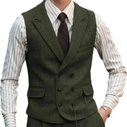 Men Vest Brown Suede Leather Gentleman Business Waistcoat Vintage Regular Slim Autumn Winter Banquet Men's Suit Vest
