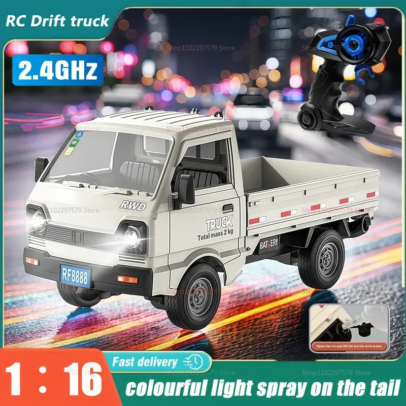 2026 New Remote Control Car 1:16 Scale 2.4GHz 360° Drift Truck With Spray LED Lights Off-Road Toys For Kids Boys Birthday Gifts