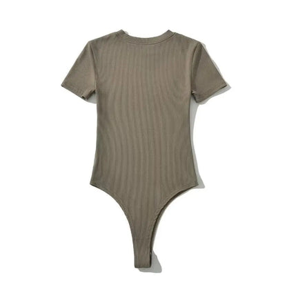 Summer Short Sleeve O-neck Knitted Bodysuits Women Stretchable Slim Basic Solid Color Tops
