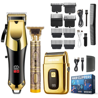 USB Rechargeable Men's Hair, 3-piece oil head and electric Trimmer, suitable for home use shaved hair salon boyfriend gifts