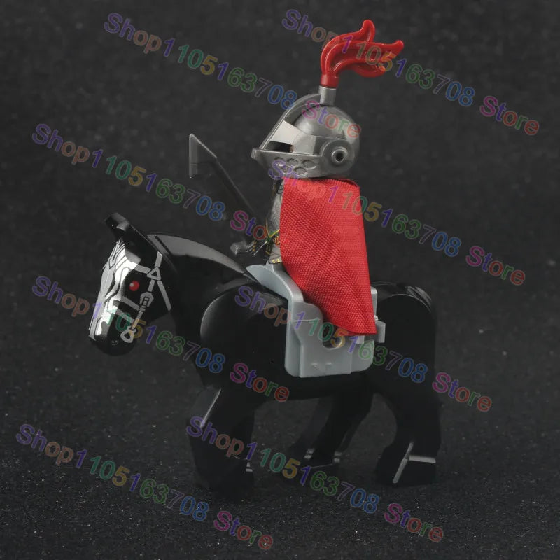 MOC Medieval Military Crusader Knight Building Blocks Castle Army Soldier Figure Horse Mount Shield Sword Accessories Bricks Toy