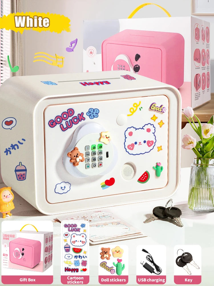 Children's Mini Fingerprint Piggy Bank Toys DIY Password Unlock Money Box Kids Savings Bank With Music Key Toy For 3 Yeas Gifts