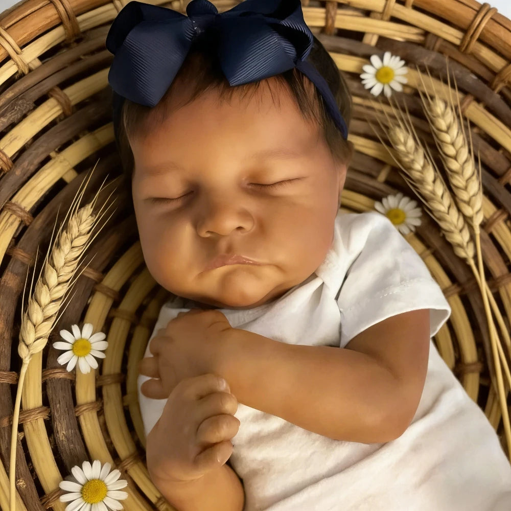 BZDOLL 16.54inch 42cm Asleep Reborn Baby Doll with Soft Cloth Body Toy Lifelike Black Skin Doll Lovely Birthday Gift for Kid