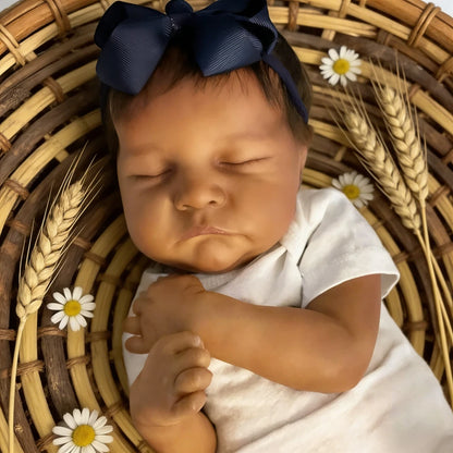 BZDOLL 16.54inch 42cm Asleep Reborn Baby Doll with Soft Cloth Body Toy Lifelike Black Skin Doll Lovely Birthday Gift for Kid