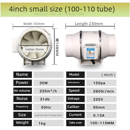 3/4/5/6/8inch Exhaust Pipe Fan Ventilation Fan Pipe Fan Inline Duct Fan Ventilation Exhaust Blower Fans Quiet For Ducting