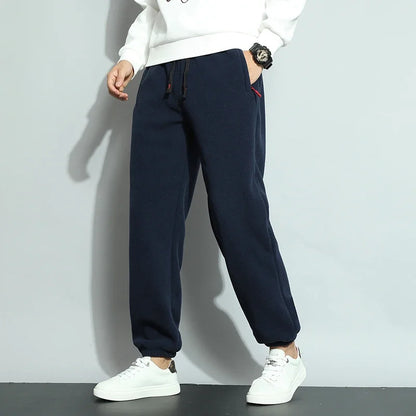 8XL Men's Down Pants Plus Size Winter Plus Velvet Thick Loose Cotton Pants Big Size Solid Color Warm Lamb Down Casual Sweatpants