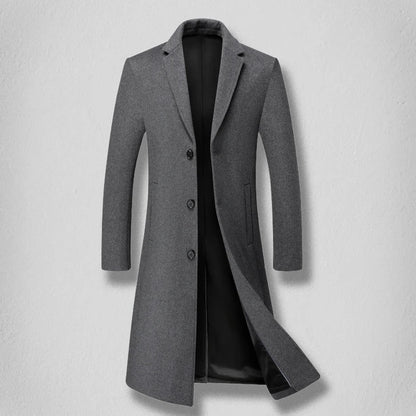 High-end men's fashionable and stylish new men's solid color versatile, trendy and casual long woolen coat