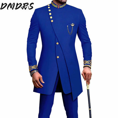 Elegant African National Printing Batik Men's Casual 2PCS Suit For Wedding Dinner Event Suit terno masculinos complete costume