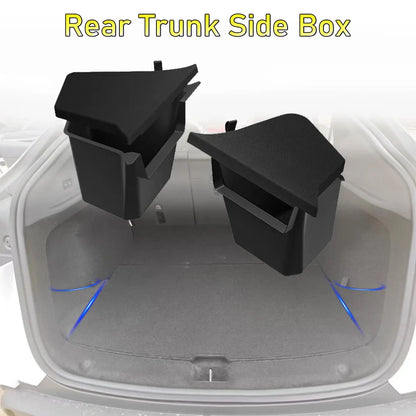 For 2025 2026 Tesla Model Y Juniper Rear Trunk Side Storage Box Trunk Bins Flocking or TPE Cover Trunk Organizer Mats Accessorie