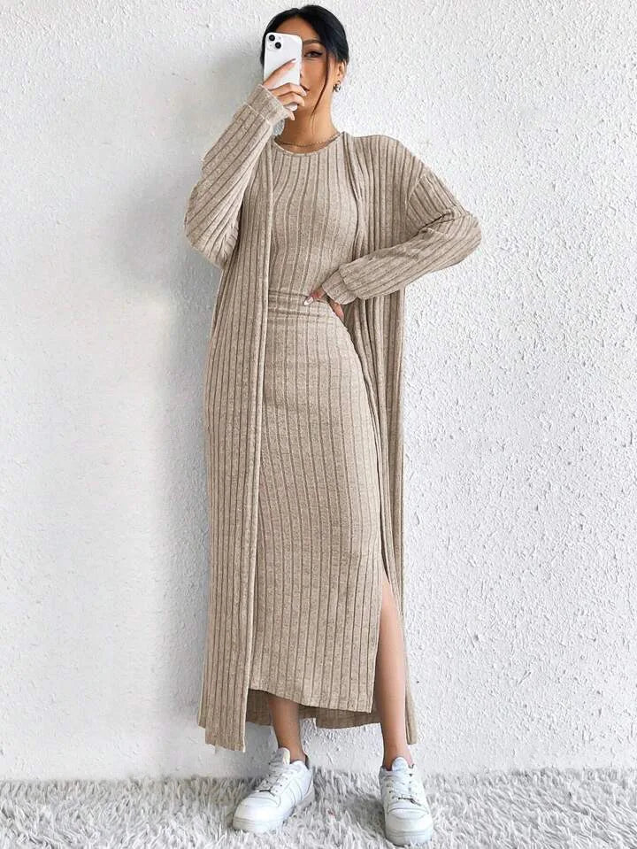 Fashionable Long Sleeve Vest Dress Set Autumn Casual High Waist Trousers Women's Clothing Two-Piece Suit European Style