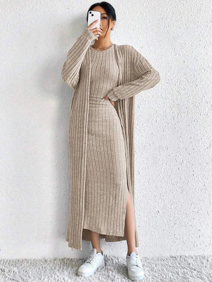 Fashionable Long Sleeve Vest Dress Set Autumn Casual High Waist Trousers Women's Clothing Two-Piece Suit European Style
