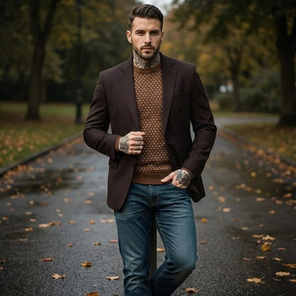 Men's Smart Casual Suede Blazer Vintage Lined Suit Jacket for Office Wear - Street Style M-2XL