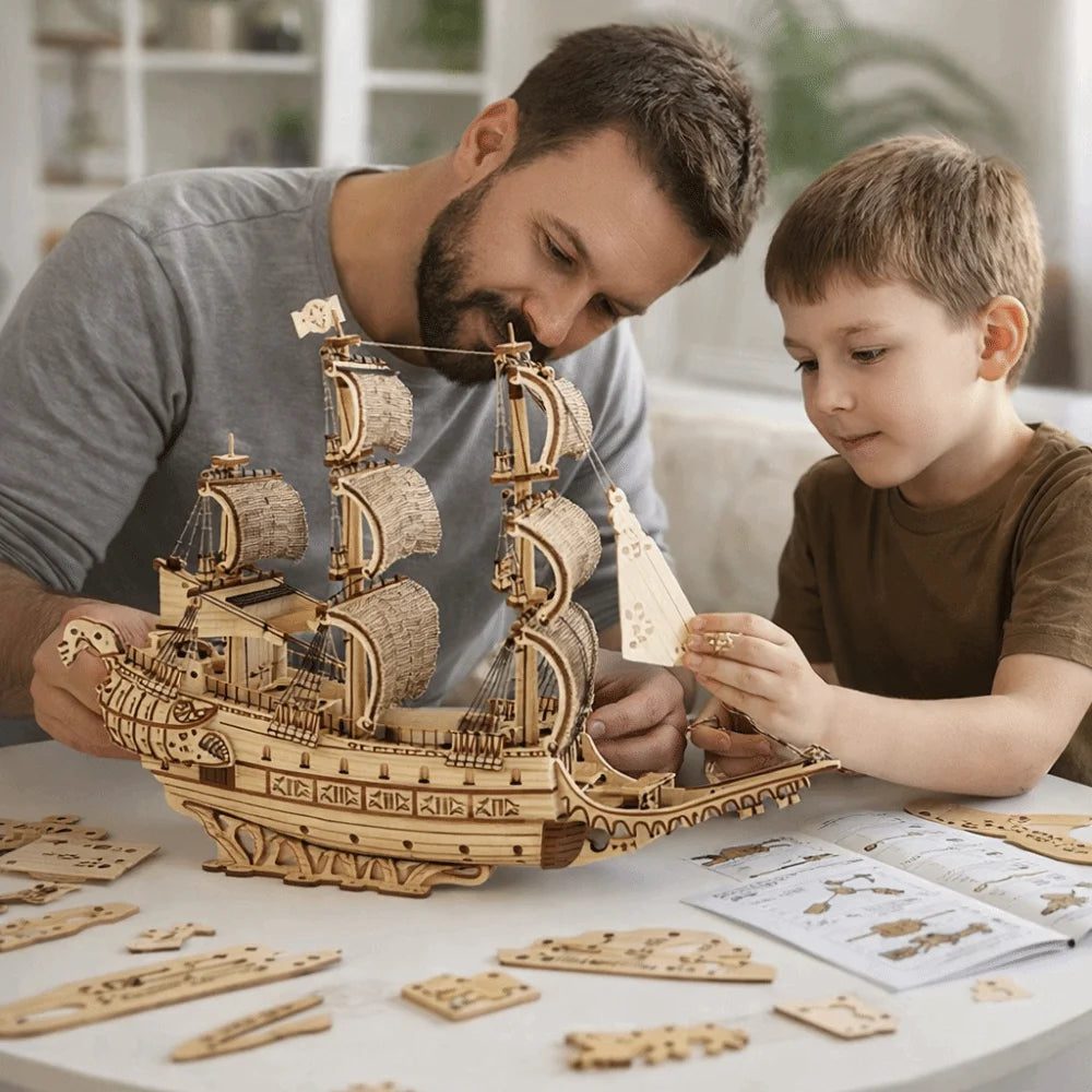Wooden Material Dutch Ship 3D Puzzle Children Gits Classic Ship DIY Assembled Model 3D Construction Wooden Model Kit Home Decor