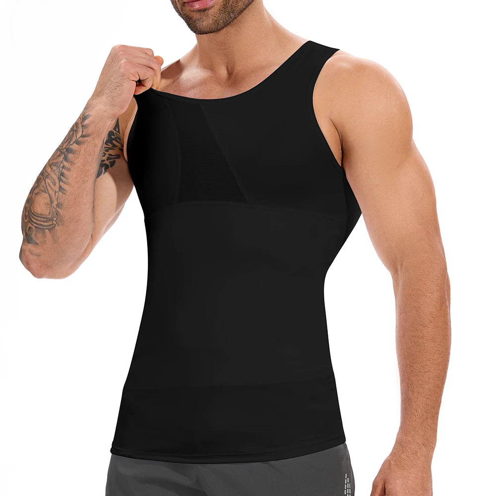 Sleeveless Compression Tops Men's Abdominal Control Shaping Vest High Elastic Cool Fabric Fitness Breathable Clothes Round Neck