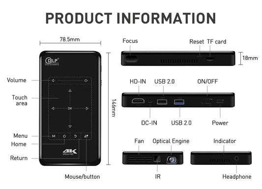 P09 II 4K LED DLP Portable Mini Projector Android 9 5G WIFI BT Projector With 4000mAh Battery WVGA 854+480 Manual Focus Beamer