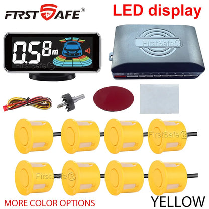 Backlight Multi Language Voice Broadcast LED Parking Display Reverse Radar Detector 4 Probes Universal Auto Safety Auxiliary Kit