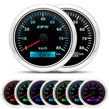 7 Color LED  30/60/80/120/200KMH 85MM GPS Speedometer Gauge with GPS Antenna For Motorcycle Boat Car Truck Speed Gauge 9-32V
