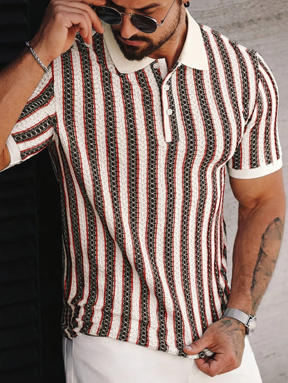 Summer Men's Polo Shirts 2026 Stripe Design Ice Silk Short Sleeve Cool Touch Breathable Casual Outdoor Polo Shirt for Men