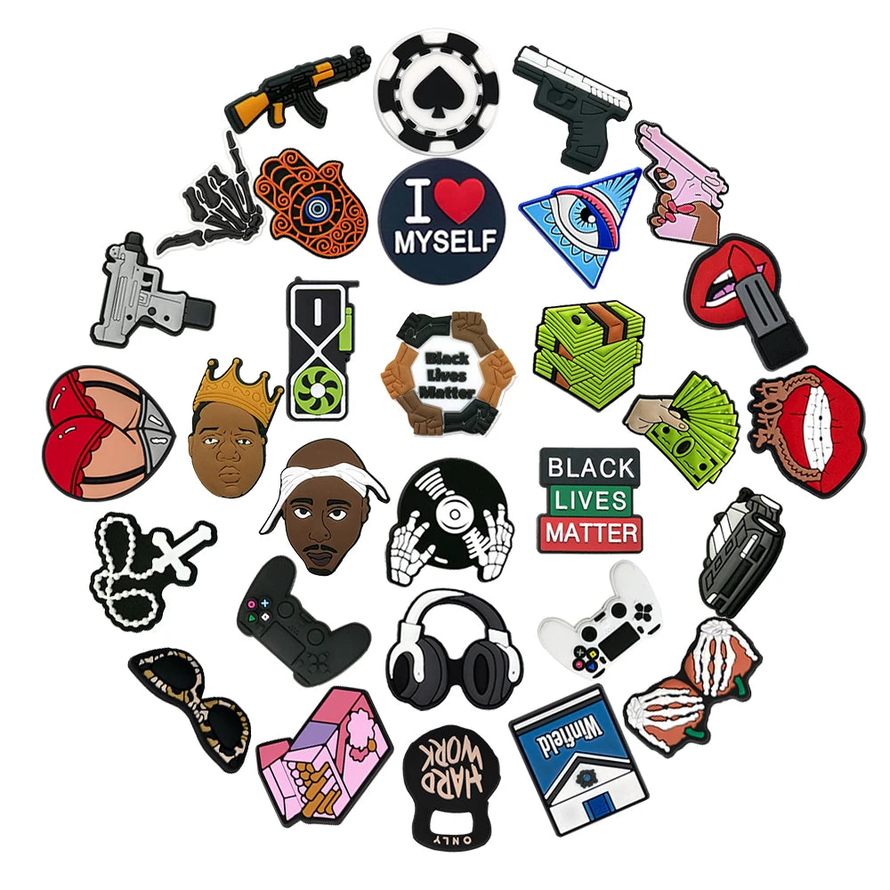 1PCS Cool Hip Hop Shoe Charms Trendy Streetwear Game Controller Money Shoe Decoration Pins, Funny Shoe Accessories for Men Teens