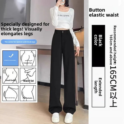High Waist Straight Leg Suit Pants Women's Summer Thin Large Size Fat MM Hip Covering Slim Wide Leg Trousers Korean Style