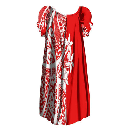 New Design Customize Polynesian Print Micronesian Loose Casual puffy dress Plus Size Women Clothing