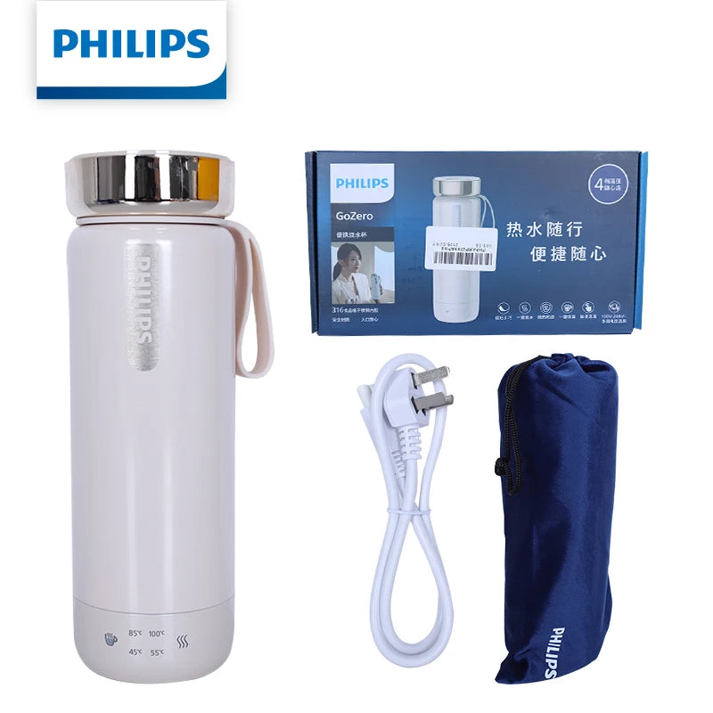 Philips 2-in-1 Electric Kettle & Vacuum Insulated Cup 350mL 4 Temp Settings SUS316 Stainless Steel Portable Travel Water Boiler