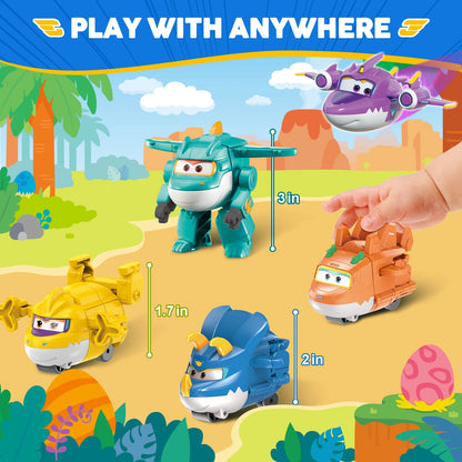 Super Wings 14-Pack Transforming Toys, 2 inch Airplane Collector Character Toy with Dinosaur Mini Collectible Action Figure with