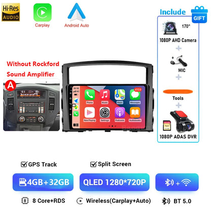Android 16 QLED Car Radio For Mitsubishi Pajero 4 V80 V90 2006-2024 Autoradio Multimedia Player GPS For Carplay Android Auto bt