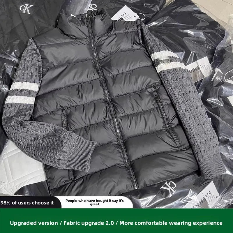 Thiened Knitted Sweater Stand Collar down Cotton Jaet Men's Winter Warm Outerwear Polyester Fiber Long Sve Casual Coat