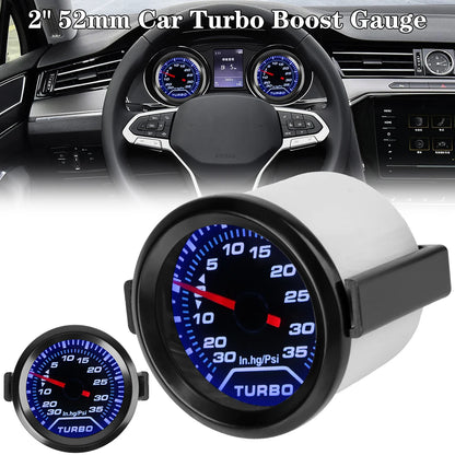 Turbo Boost Meter Racing Car Modification Universal Turbo Pressure Gauge 2" 52mm Smoke Lens 12V 35Psi White LED Backlight