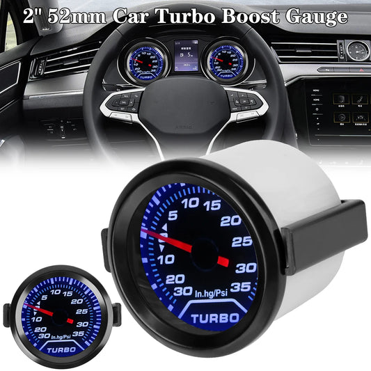 Turbo Boost Meter Racing Car Modification Universal Turbo Pressure Gauge 2" 52mm Smoke Lens 12V 35Psi White LED Backlight