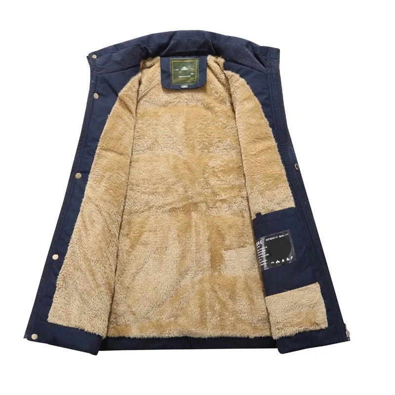Plus Size 8XL Male Fleece Lined Waistcoat Thick Warm Cargo Vests Men Brand Clothing Winter Vest Jackets Fur Mens Sleeveless Coat