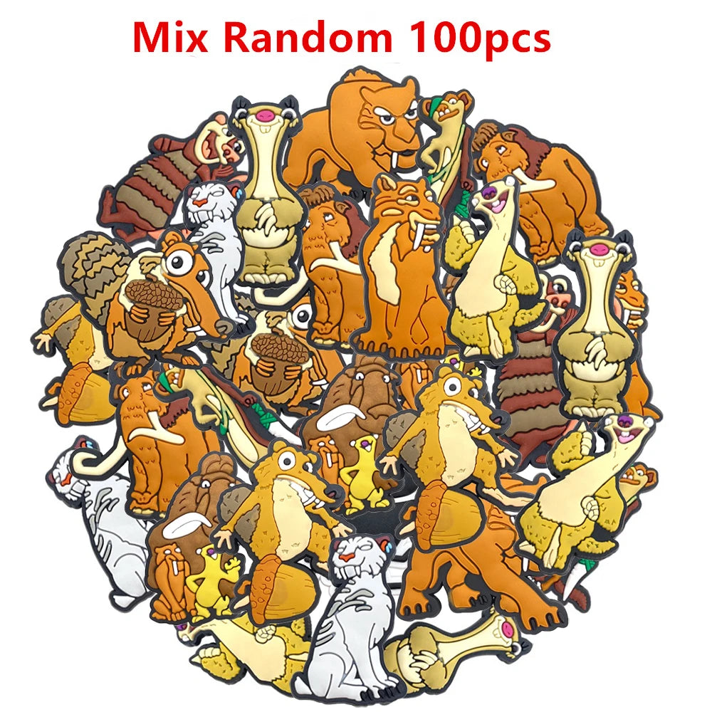 12-100Pcs Ice Age Shoe Charms Pin Cartoon Clog Sandal Accessories DIY Shoe Decoration Wristband Women Girl Party X-mas Gifts