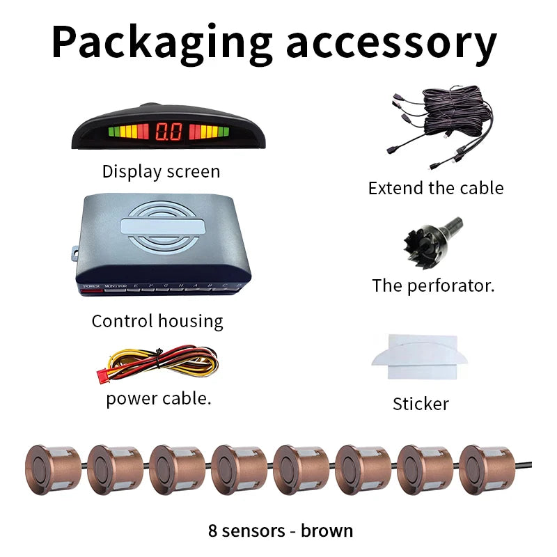 8 Sensors LED Car Parking Sensor 22mm Buzzer Warning With Display Screen Host Control Box For Truck Van RV