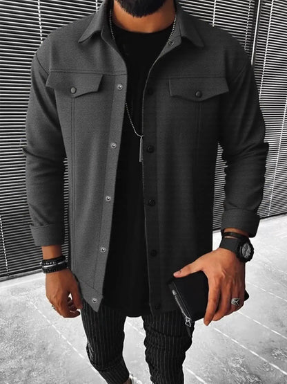 Autumn New Men's Woolen Jacket Solid Color Jacket Coat Collar Button Front Flip Pocket Coat