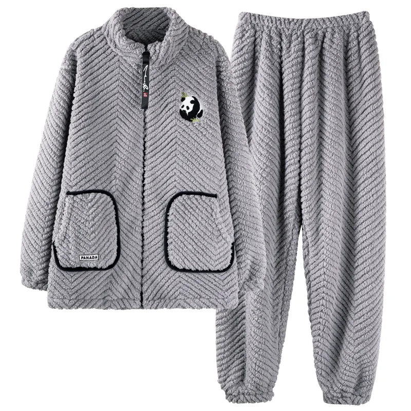 Winter Couple Matching Zipper Pajamas Cardigan Warm Jacquard Velvet Ladies Korean loungewear Men's Thickened Flannel Pijamas set