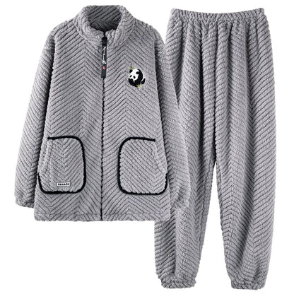 Winter Couple Matching Zipper Pajamas Cardigan Warm Jacquard Velvet Ladies Korean loungewear Men's Thickened Flannel Pijamas set
