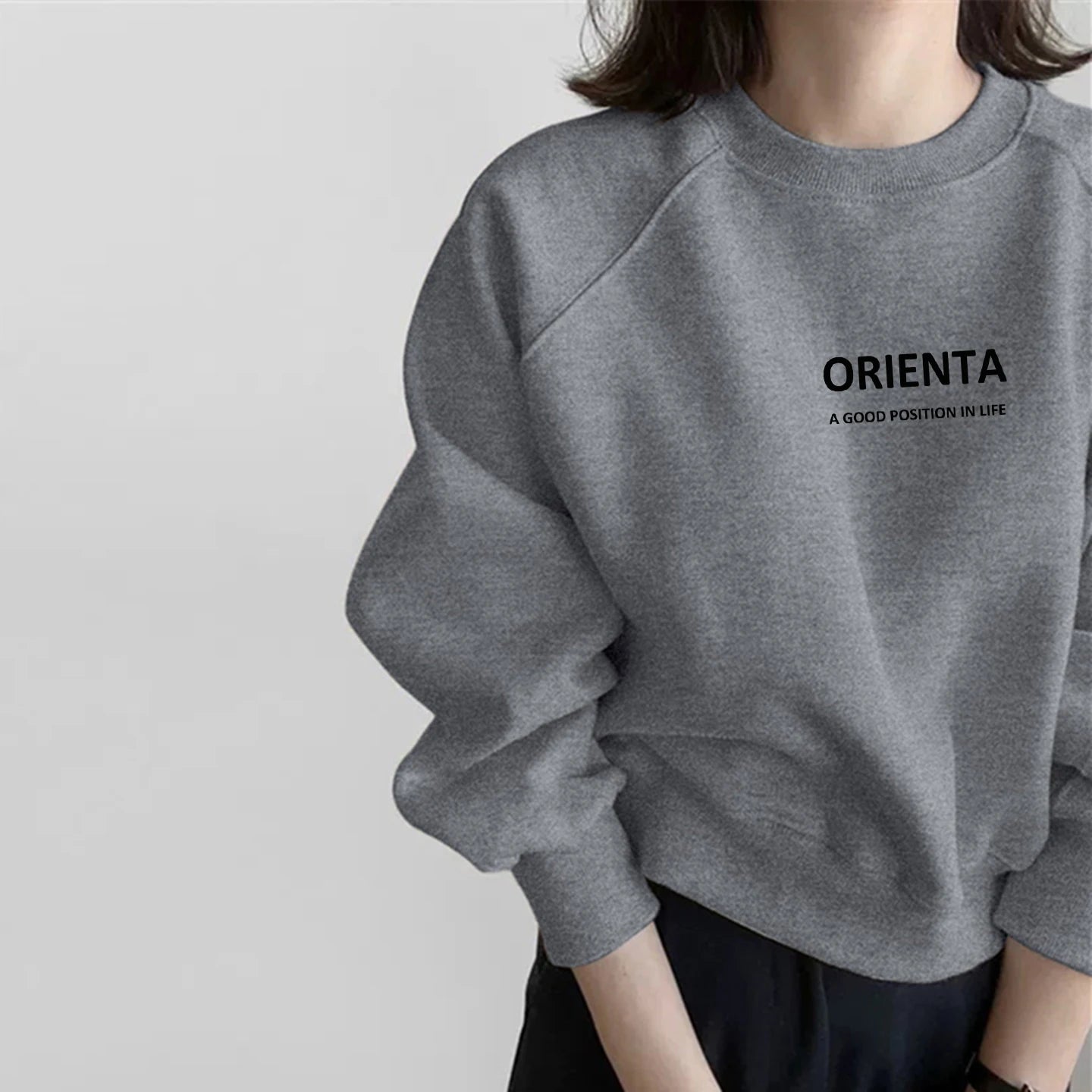 Loose Shoulder Sleeve Hoodie Women's Grey Fleece Lined Short Style Spring Autumn Winter New Arrival Comfortable Korean Style