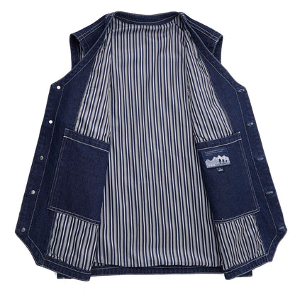 Men Jean Vest Outerwear Denim Waistcoat Multi-pocket Cargo Denim Jacket Blue Sleeveless Coat Retro Fashion Motorcycle Vest
