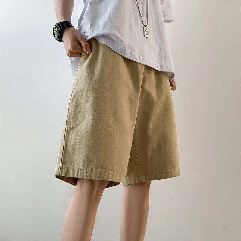 Men's Lightweight Summer Mid-Length Cargo Shorts Wide Straight Leg Loose Fit for Casual High Street Fashion