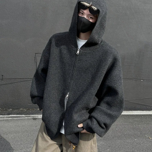 Pull-over zippered hooded sweater men's versatile knitwear jacket autumn and winter cardigan for men