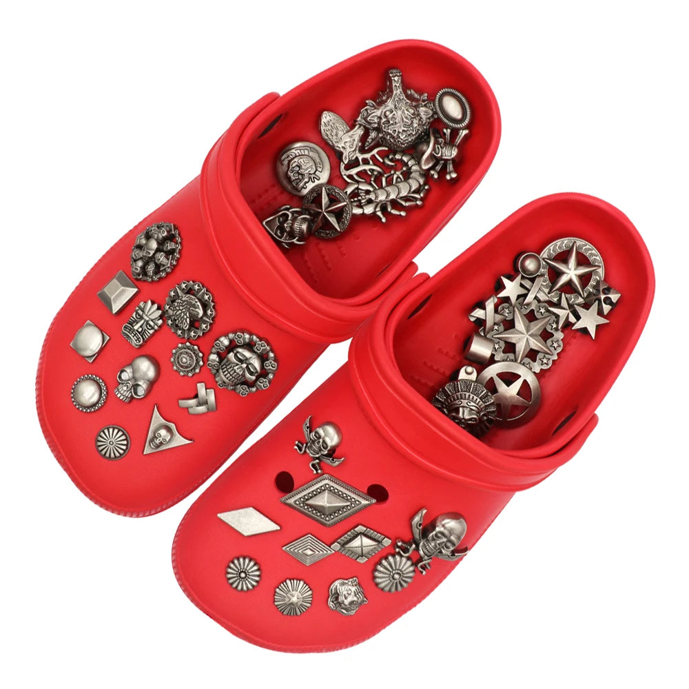 43 Pcs Metal Accessories Shoes Charms Vintage Clogs Adornos Shoe Украшения Крокросы DIY Silvery Breloque Enfant Holiday Gift