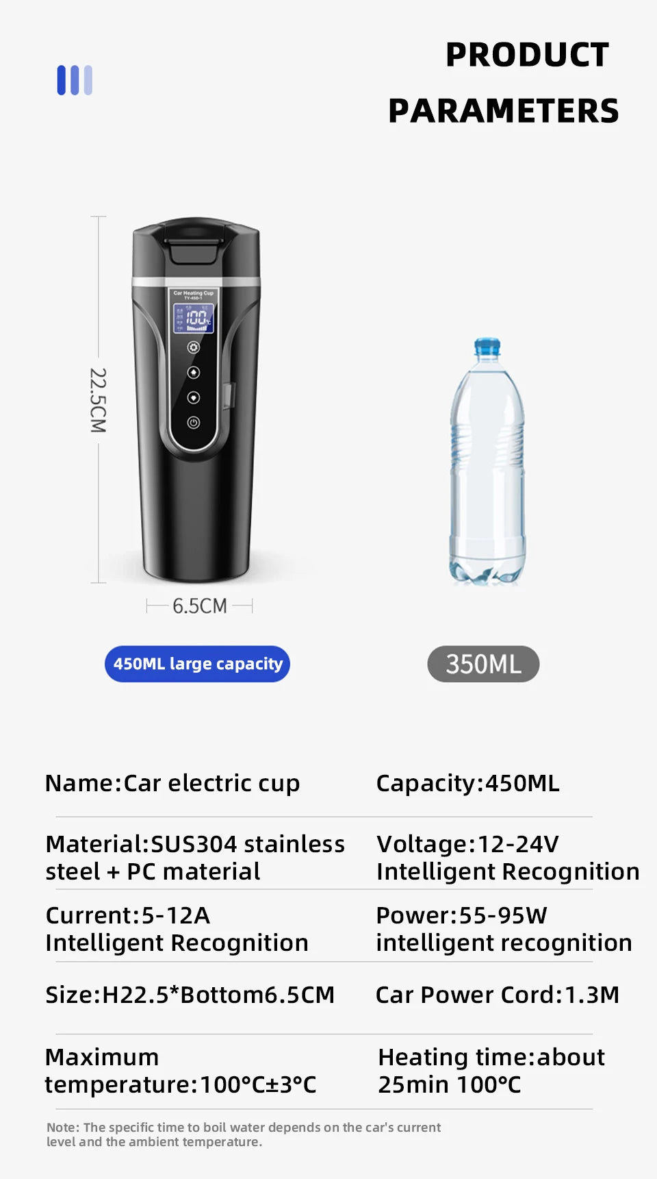 R31 450ml Car Heating Cup 12v/24v Portable Electric Kettle Smart Touch Screen Thermal Mug Temperature Adjustable Car Heating Mug