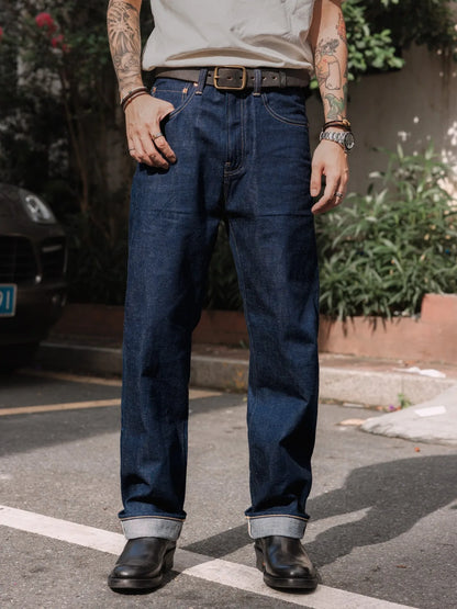 Red Tornado Men's Vintage Selvedge Denim Jeans 12oz High-Waist Straight Leg WWII Cut Oxidized Fabric Zipper Fly Loose Fit