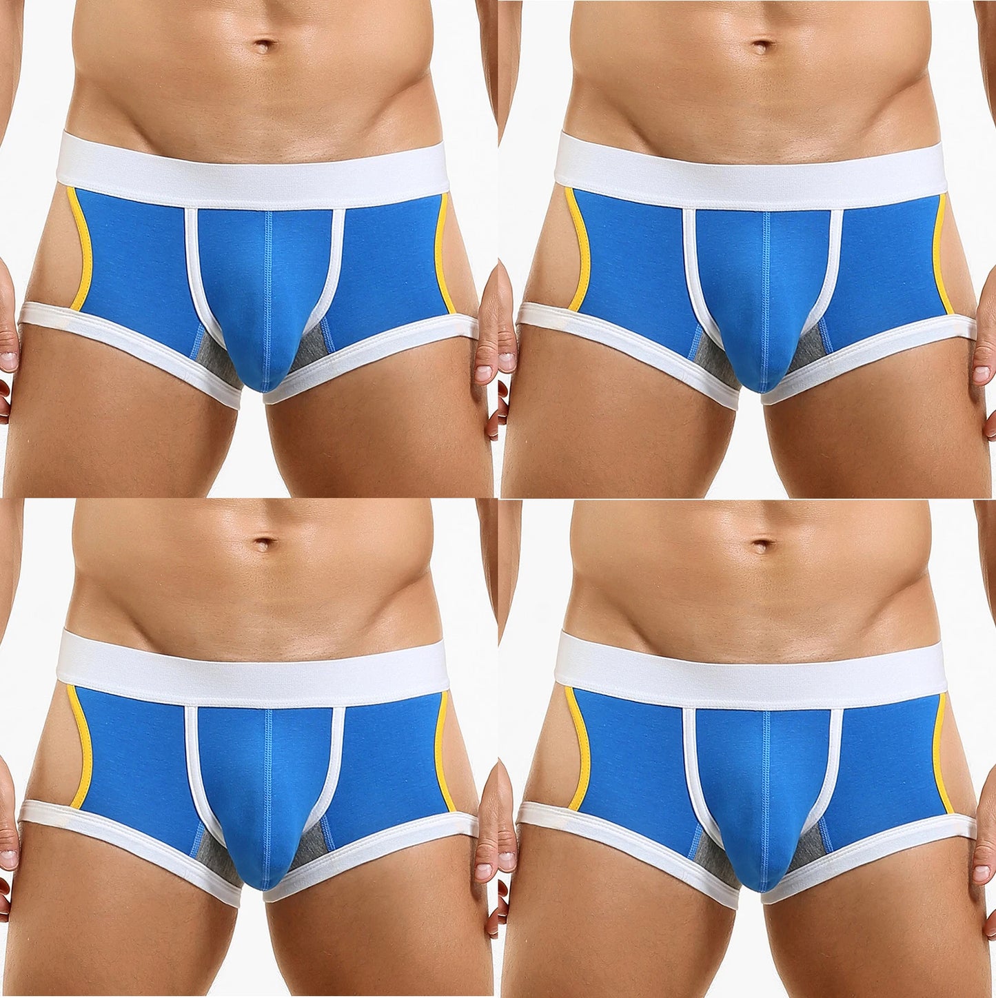 4-Pack SEOBEAN Men's Low-Waist U-Shape Flat Briefs Underwear Trendy Side-Light Design Comfortable Innerwear for Men