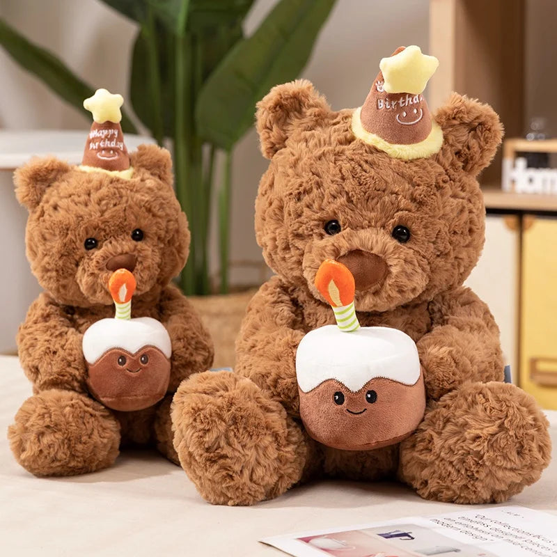 Kawaii Ryan Pajama Bear & Birthday Bear Plush Toy Stuffed Soft Teddy Bear with Eye Mask Pajama and Cake Doll Kid Birthday Gift