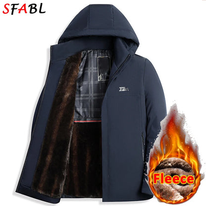 New Hooded Warm Parka With Pockets Winter Jackets for Men's Winter Coats Windbreak Fleece Lining Men's Winter Jacket Coat Luxury