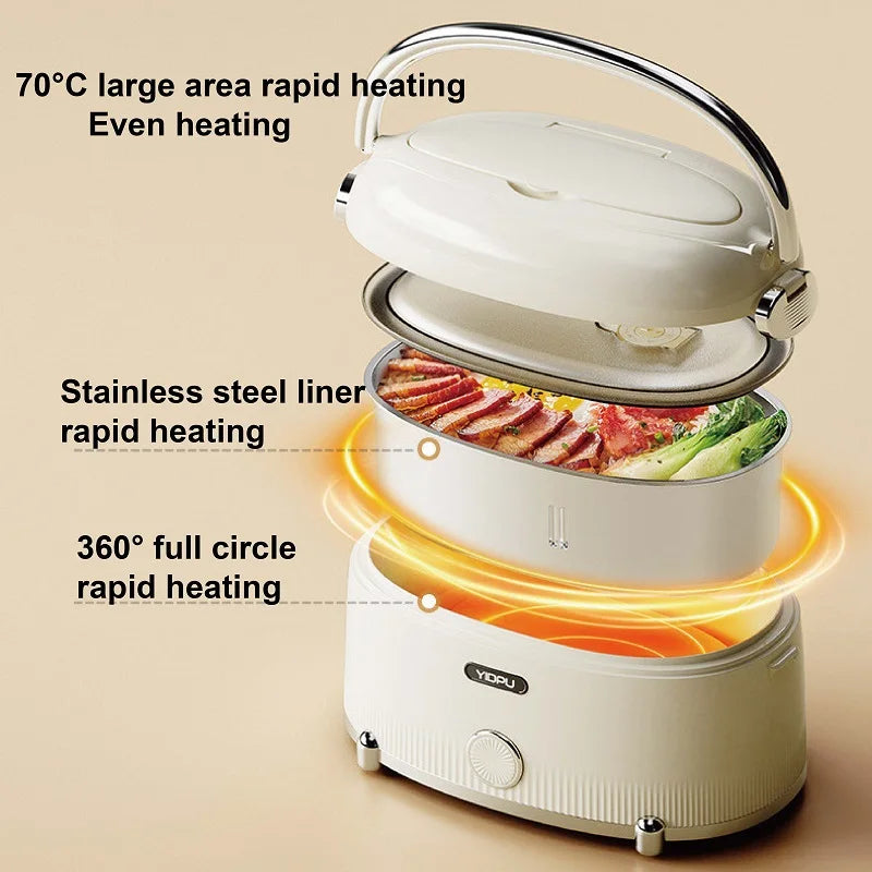 Constant Temperature Electric Lunch Box Outdoor Water-free Keep Warm Bento Box 1.2L 304 Stainless Steel Rapid Heating Food Heate
